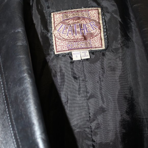 π€ VINTAGE Genuine Leather Coat Black Womens Petite Small - Picture 14 of 15